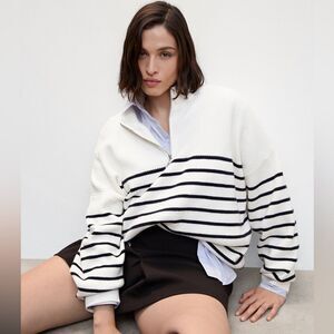 Mango Striped Sweater With Zip New